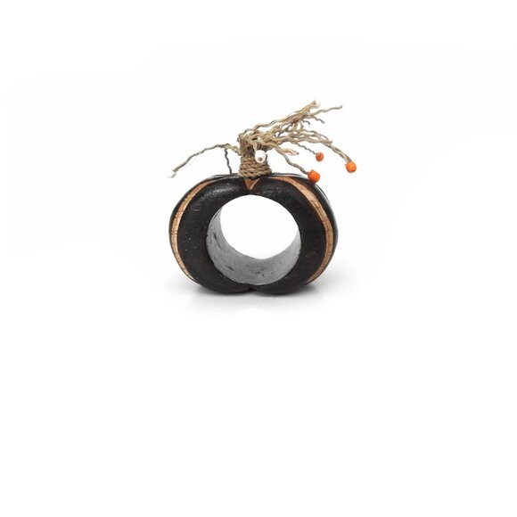 Carved Wood Pumpkin Napkin Rings Set of 8 Pier 1 Imports Beads - Picture 4 of 8